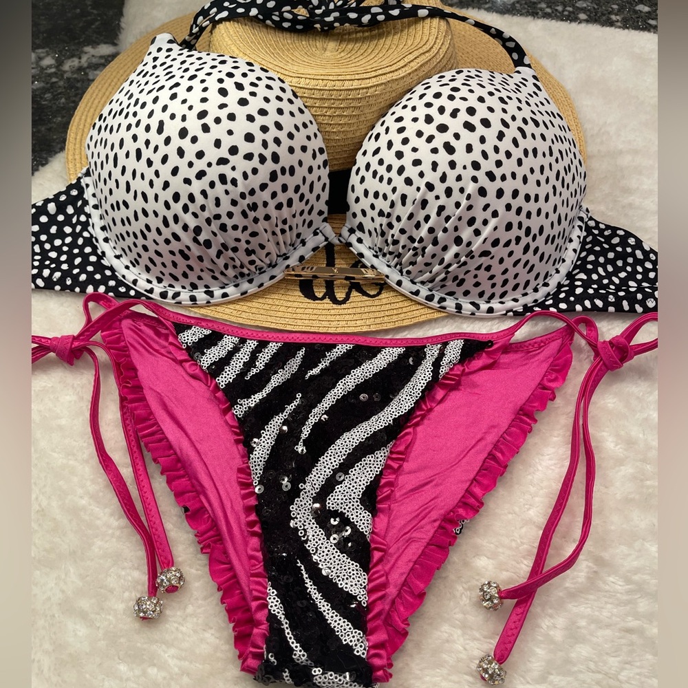 Victoria’s Secret bikini push up bombshell leopard 34D and beach bunny bottoms L